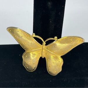 Vintage Gold Butterfly Brooch Textured Metallic Wings Large Statement Pin